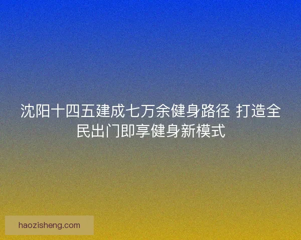 沈阳十四五建成七万余健身路径 打造全民出门即享健身新模式